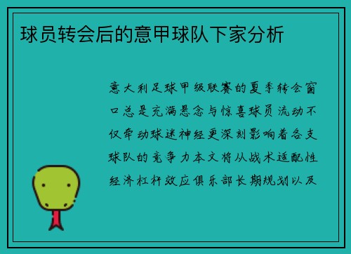 球员转会后的意甲球队下家分析