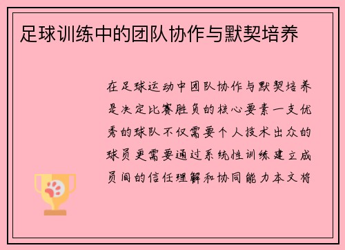 足球训练中的团队协作与默契培养